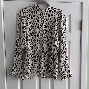 St. John Black and White Dalmatian Print Long-Sleeve Blouse